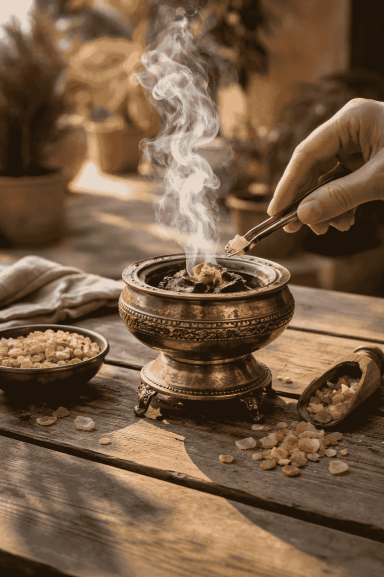 Encensoir en laiton et fumée de encens résine web