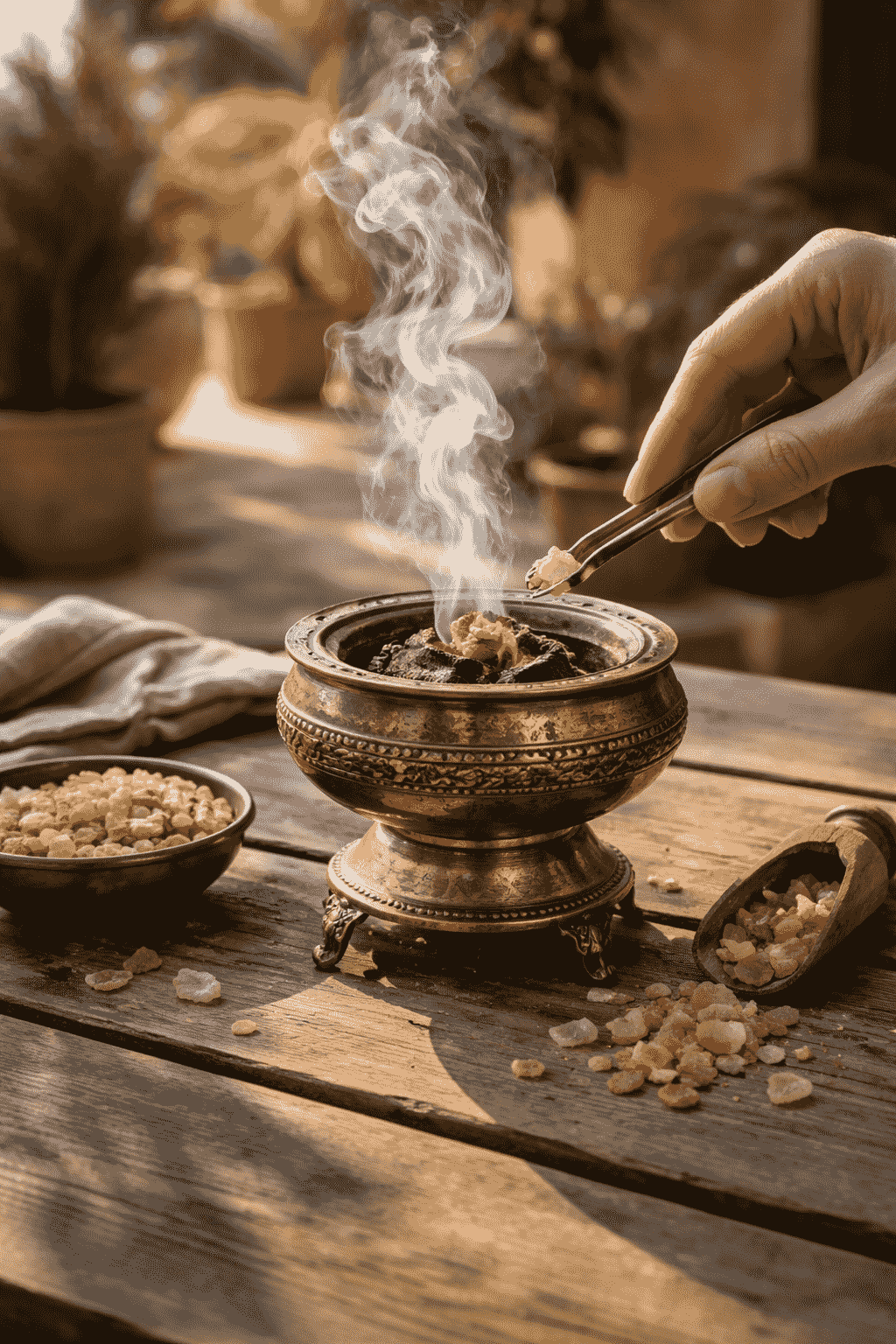 Encensoir en laiton et fumée de encens résine web